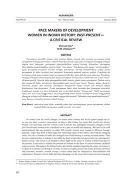 Pace Makers of Development Women in Indian History: Past-Present— a Critical Review