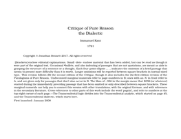 Critique of Pure Reason the Dialectic