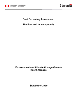 Draft Screening Assessment Thallium and Its Compounds Environment