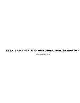 Essays on the Poets, and Other English Writers