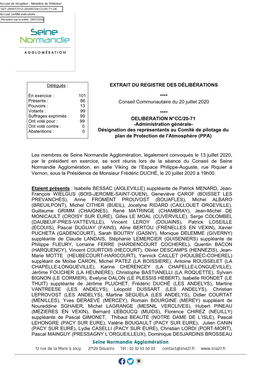 EXTRAIT DU REGISTRE DES DÉLIBÉRATIONS **** Conseil Communautaire Du 20 Juillet 2020 **** DELIBERATION N°CC/20-71 -Administrat