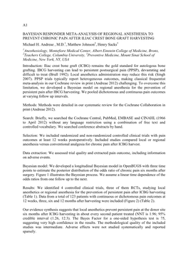 A1 BAYESIAN RESPONDER META-ANALYSIS of REGIONAL ANESTHESIA to PREVENT CHRONIC PAIN AFTER ILIAC CREST BONE GRAFT HARVESTING Micha