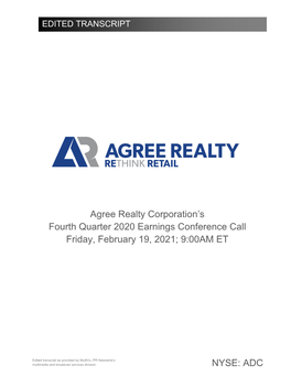 ADC Agree Realty Corporation's Fourth Quarter 2020 Earnings
