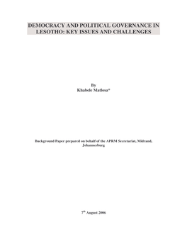 Democracy and Political Governance in Lesotho: Key Issues and Challenges