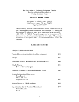 The Association for Diplomatic Studies and Training Foreign Affairs Oral History Project Foreign Assistance Series