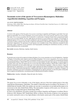 Zootaxa, Taxonomic Review of the Species of Neocorynura