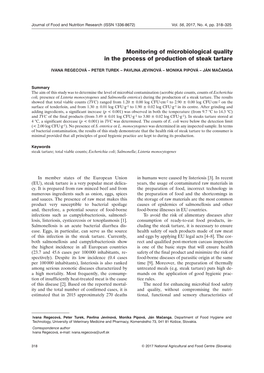 Monitoring of Microbiological Quality in the Process of Production of Steak Tartare