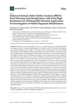 Enhanced Isotopic Ratio Outlier Analysis (IROA) Peak Detection and Identification with Ultra-High Resolution GC-Orbitrap/MS
