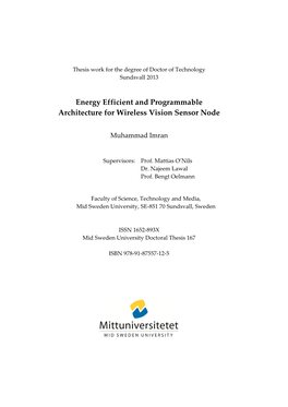 Energy Efficient and Programmable Architecture for Wireless Vision Sensor Node