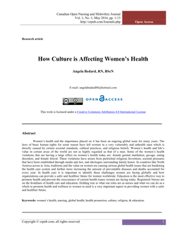 How Culture Is Affecting Women's Health