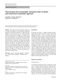 Microsurgical and Tractographic Anatomical Study of Insular and Transsylvian Transinsular Approach