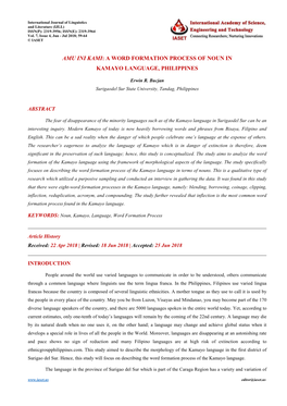 A Word Formation Process of Noun in Kamayo Language, Philippines