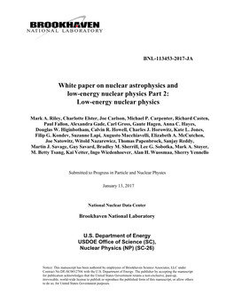 Low-Energy Nuclear Physics Part 2: Low-Energy Nuclear Physics