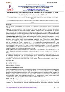 FORMULATION and EVALUATION of COLON TARGETED PELLETS of BUMADIZONE CALCIUM” Mr