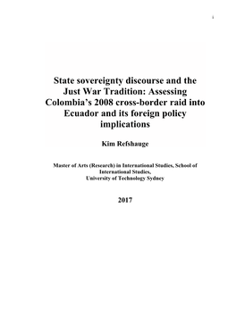 State Sovereignty Discourse and the Just War Tradition: Assessing Colombia’S 2008 Cross-Border Raid Into Ecuador and Its Foreign Policy Implications