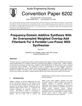 Frequency-Domain Additive Synthesis with an Oversampled Weighted Overlap-Add Filterbank for a Portable Low-Power MIDI Synthesizer