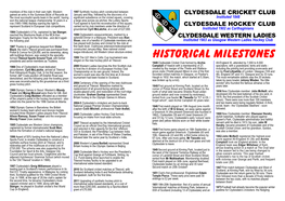 HISTORICAL MILESTONES Formed Titwood Sports Ground Trust, with Former 1999 the U21 Men’S Celtic Cup Tournament Was Presidents and Senior Members As Trustees