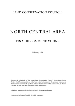 North Central Area Final Recommendations