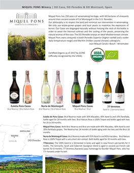 MIQUEL PONS Winery | DO Cava, DO Penedes & DO Montsant, Spain