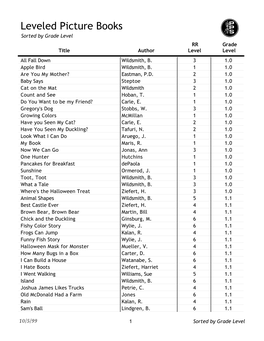 Book List Sorted by Grade Level