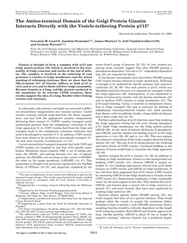 The Amino-Terminal Domain of the Golgi Protein Giantin Interacts Directly with the Vesicle-Tethering Protein P115*