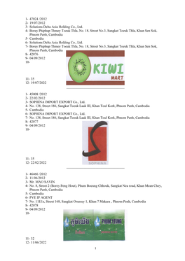 Borey Phiphup Thmey Toeuk Thla, No. 18, Street No.3, Sangkat Toeuk Thla, Khan Sen Sok, Phnom Penh, Cambodia 5- Cambodia 6- Solutions Delta Asia Holding Co., Ltd