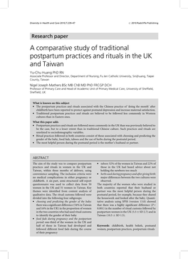 A Comparative Study of Traditional Postpartum Practices and Rituals In