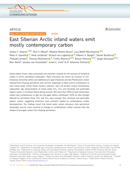 East Siberian Arctic Inland Waters Emit Mostly Contemporary Carbon ✉ Joshua F