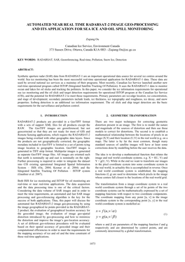 AUTOMATED NEAR REAL TIME RADARSAT-2 IMAGE GEO-PROCESSING and ITS APPLICATION for SEA ICE and OIL SPILL MONITORING )/,( )/,( Vugy