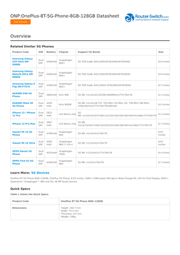 ONP:Oneplus-8T-5G-Phone-8GB-128GB Datasheet Overview