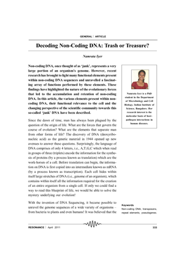 Decoding Non-Coding DNA: Trash Or Treasure?
