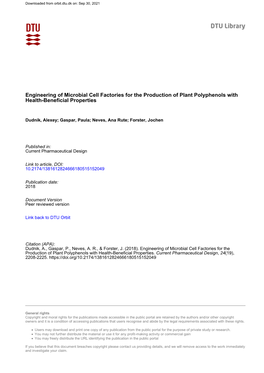 Engineering of Microbial Cell Factories for the Production of Plant Polyphenols with Health-Beneficial Properties