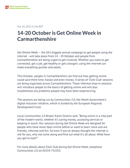 14-20 October Is Get Online Week in Carmarthenshire