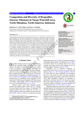 Composition and Diversity of Dragonflies (Insecta: Odonata) in Tunan Waterfall Area, North Minahasa, North Sulawesi, Indonesia