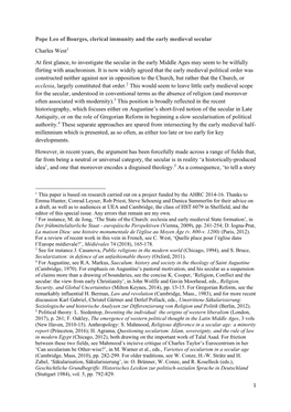 Pope Leo of Bourges, Clerical Immunity and the Early Medieval Secular Charles West1 at First Glance, to Investigate the Secular