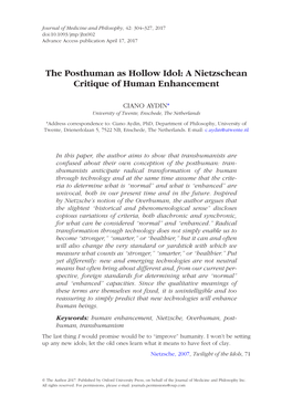 The Posthuman As Hollow Idol: a Nietzschean Critique of Human Enhancement