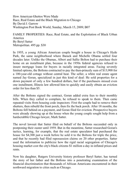 How American Ghettos Were Made Race, Real Estate and the Black Migration to Chicago by David J