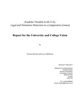 Academic Freedom in the UK, When Compared with the Other 27 EU Nations