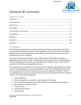 Outreach Summary P a G E | 1 August 2020 REFERENCE B