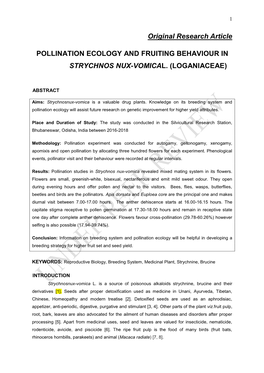 Original Research Article POLLINATION ECOLOGY AND