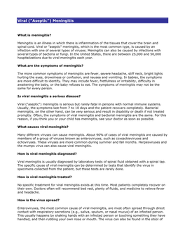 Viral Meningitis Fact Sheet