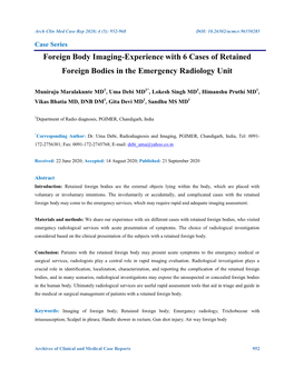 Foreign Body Imaging-Experience with 6 Cases of Retained Foreign Bodies in the Emergency