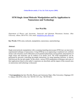 STM Single Atom/Molecule Manipulation and Its Application to Nanoscience and Technology