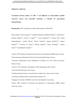 ORIGINAL ARTICLE Correlation Between Density of CD8 + T Cell