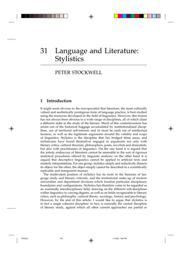 31 Language and Literature: Stylistics