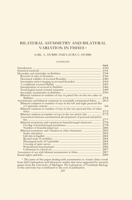 Bilateral Asymmetry and Bilateral Variation in Fishes *