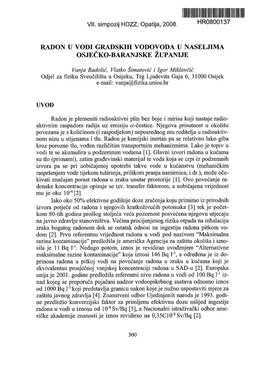 Radon U Vodi Gradskih Vodovoda U Naseljima Osječko-Baranjske Županije