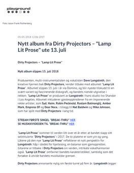 Nytt Album Fra Dirty Projectors – "Lamp Lit Prose" Ute 13. Juli
