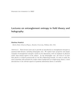 Lectures on Entanglement Entropy in Field Theory and Holography