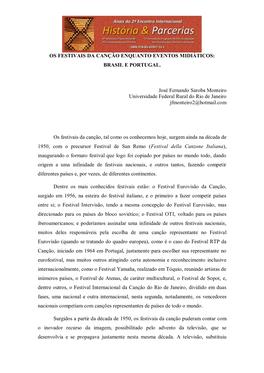 Os Festivais Da Canção Enquanto Eventos Midiáticos: Brasil E Portugal